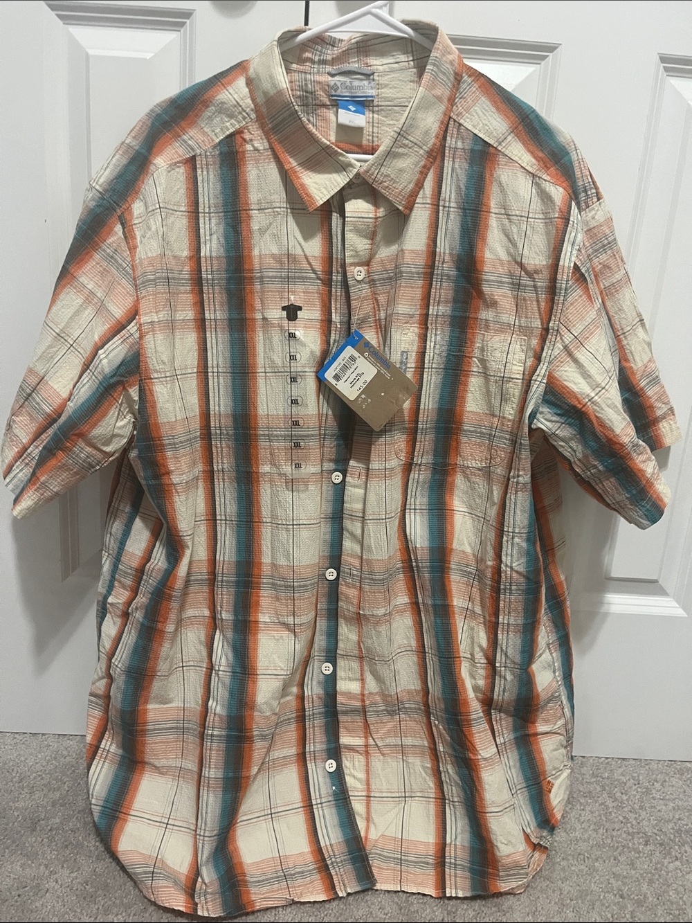 Columbia Men's Short Sleeve Plaid Shirt - Cream, Orange, Teal
